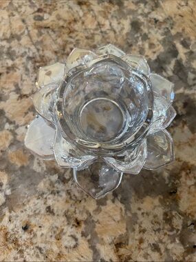 NEW! Aurora borealis & Clear Glass Lotus Tea Light Holder
